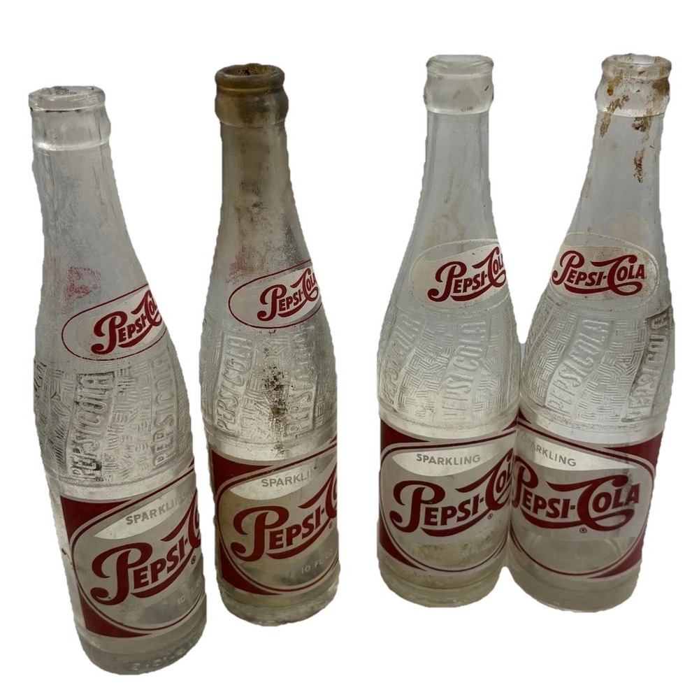 Vintage Sparkling Pepsi Bottles (Set Of 4) NEW YORK NY OKLAHOMA 12 oz Embossed